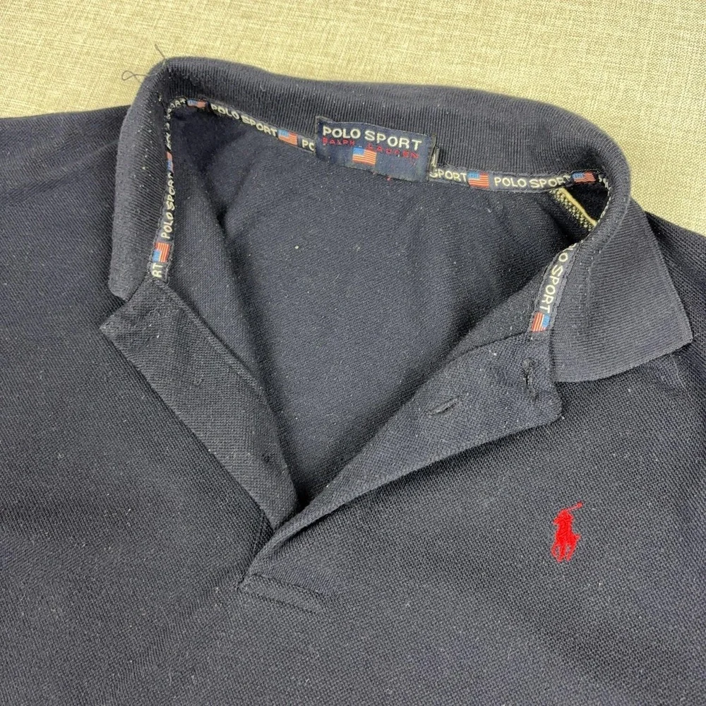 Vintage Polo Sport Ralph Lauren 80s Shirt Mens XL Blue Cotton Knit Long Sleeve